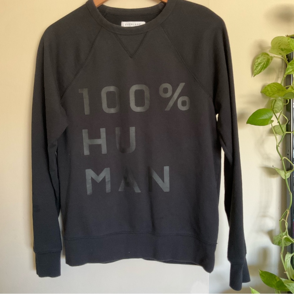 Everlane 100% Human Typography Black Long Sleeve Cotton Crew Neck Sweatshirt S